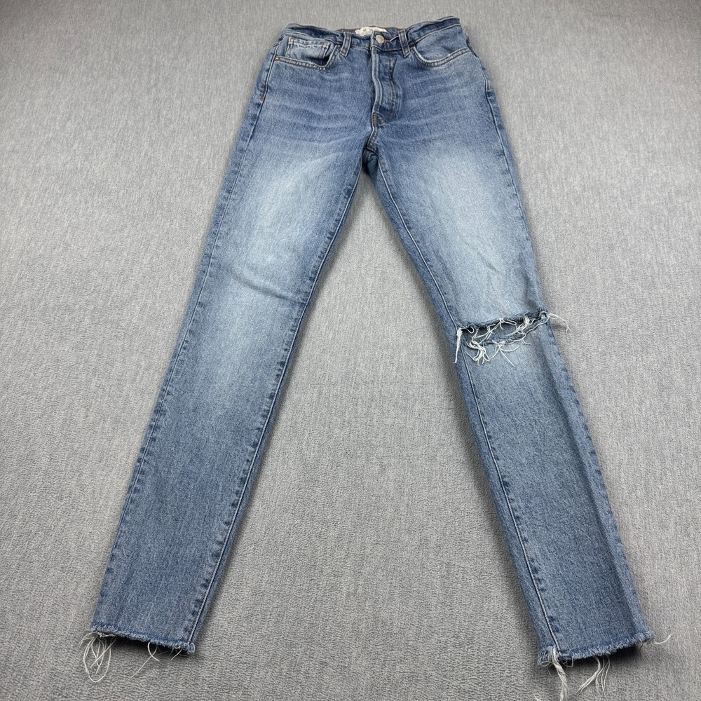 We The Free People Jeans Womens 25x29 Blue Denim‎ Skinny Distressed Button Fly